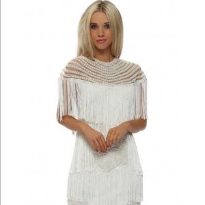 STARRY EYED White Dress Pearl Beaded Cape UK 6